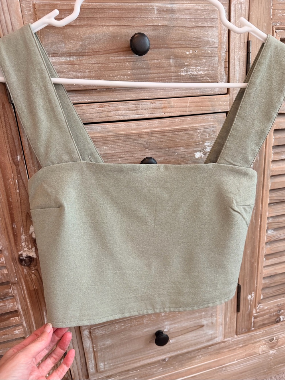 Abercrombie & Fitch Sage Green Square Neck Smock Back Crop Tank (Size Small)